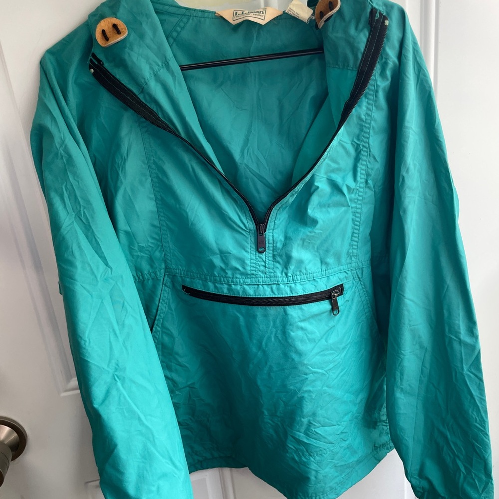 Vintage90s LL Bean,M,Teal Green 1/4 Zip Hooded Kangaroo Pocket Anorak Jacket USA